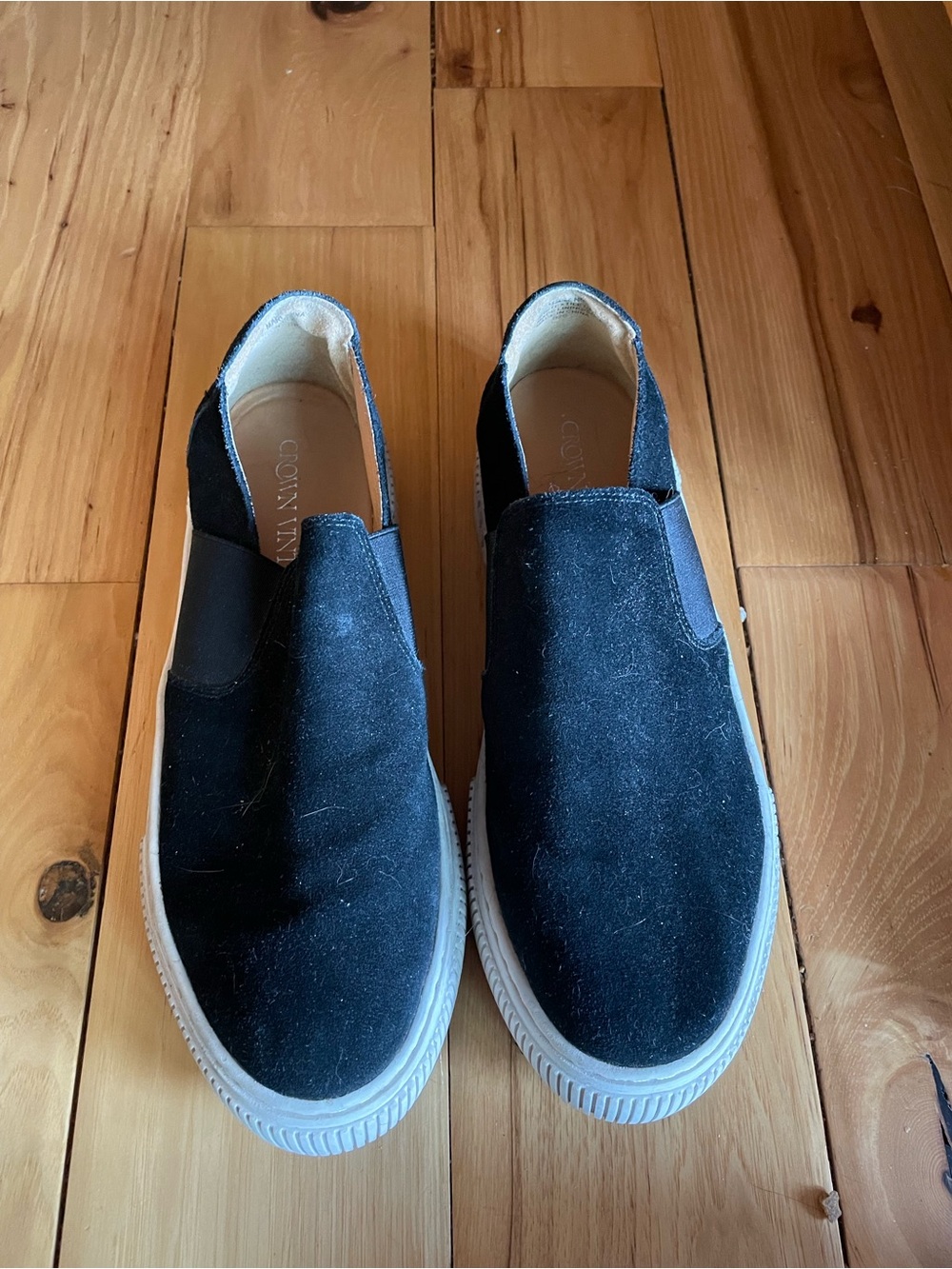 Crown Vintage Black Slip-On Sneakers with White Soles